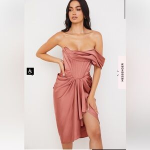House of CB Janis satin one shoulder draped midi dress